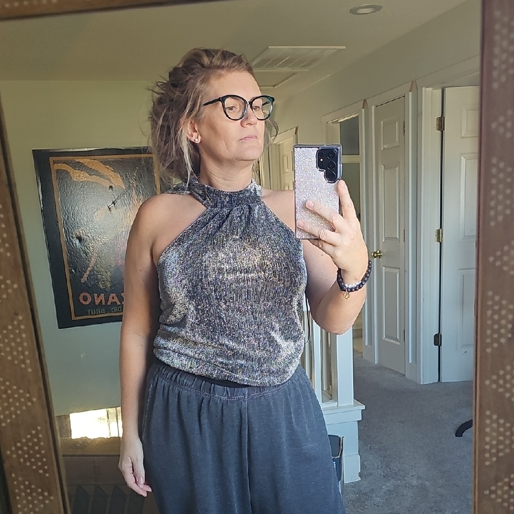 AWESOME EXPRESS Metallic Halter BODYSUIT